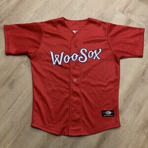 MiLB OT Sports Worcester Red Sox Woo Sox WooSox Jersey Red Blank Youth Boys L